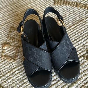 Gucci platform sandals, black monogram, 39